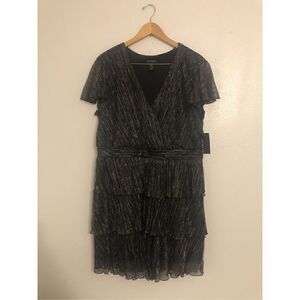 Brand New Enfocus Women’s Tiered V Cut Metallic Mini Dress Flutter Sleeves 20W